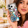 Glitter Flower Diamond Case For iPhone 18 Pro, Luxury Rhinestone Floral Phone Cover with Glossy Chrome Finish, Slim Shockproof Protective Bling Case for Women &amp; Girls