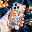 Glitter Flower Diamond Case For iPhone 18 Pro, Luxury Rhinestone Floral Phone Cover with Glossy Chrome Finish, Slim Shockproof Protective Bling Case for Women &amp; Girls