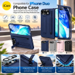 Apple iPhone Duo Foldable Phone Case, Shockproof Protective Cover with Integrated Stylus Holder, Multi-Angle Kickstand, Metal Camera Lens Protector and Full Hinge Protection, iCare