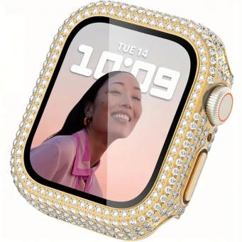 Apple Watch (3/ 4/ 5 Series) 44mm Sparkling, Protective Tempered Glass Case Included, Crystal Diamond, Apple Watch Cover, Full Protective Case for Women &ndash; Golden | Amlee