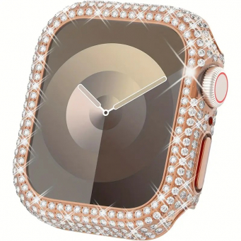 Apple Watch (3/ 4/ 5 Series) 44mm Sparkling, Protective Tempered Glass Case Included, Crystal Diamond, Apple Watch Cover, Full Protective Case for Women &ndash; Rose Gold | Amlee