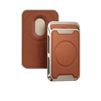 Magsafe Metal Premium Wallet for iPhone 12, 13, 14, 15, 16 | Luxury Aluminum MagSafe Magnetic Card Holder (Light Brown) | iCare