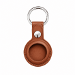 Apple AirTag Premium PU Leather Keychain Case with Metal Key Ring, Anti-Scratch Protective Cover for Keys, Bags &amp; Luggage, Pink &ndash; Brown | iCare