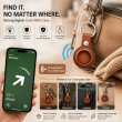 Apple AirTag Premium PU Leather Keychain Case with Metal Key Ring, Anti-Scratch Protective Cover for Keys, Bags &amp; Luggage, Pink &ndash; Brown | iCare