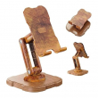 Wooden Foldable Tablet Phone Stand &ndash; 360&deg; Rotating Adjustable Mobile Holder for Desk, Table, Office &amp; Home (Universal Smartphone Stand) &ndash; Wooden Brown | iCare