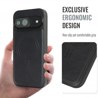 Google Pixel 9 Pro -TPU Premium Anti-Scratch Magnetic Cover Case by iCare Magnetic PU Leather Case Back Cover(Black) | iCare