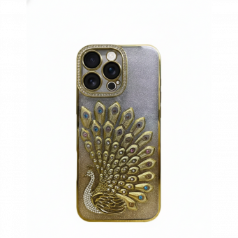iPhone 14 Pro Glitter Bridal Peacock Case Luxury Gold Diamond Back Cover, Full Protection Mobile Case | iCare | Amlee