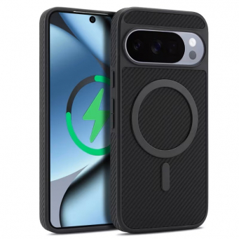 Google Pixel 9 Pro by iCare Magnetic PU Leather Case Premium MagSafe Back Cover Anti-Scratch Kevlar Structure, All-Around Protection Phone Case(Black) | iCare