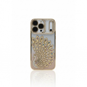 iPhone 17 Pro Max Glitter Bridal Peacock Diamonds Mobile Cover by iCare -Gold | Amlee