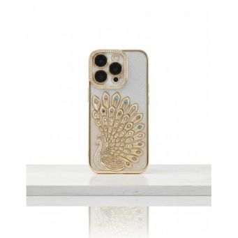 iPhone 16Pro Glitter Bridal Peacock Case by iCare Luxury Gold Diamond Back Cover Case Anti-Drop Protection Case(Gold) | Amlee