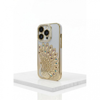 Peacock Diamonds Mobile Cover 15 Pro | Glitter Bridal Peacock Diamond Phone Case Compatible with iPhone 15 Pro | iCare &ndash; Gold | Amlee