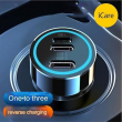 3IN1 REVERSIBLE CAR CHARGER | 55W Multi-Port Car Charger | Fast Car Charging Adapter with Built-in 3-in-1 USB Type-C, Lightning &amp; Micro USB Cable | iCare