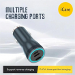 3IN1 REVERSIBLE CAR CHARGER | 55W Multi-Port Car Charger | Fast Car Charging Adapter with Built-in 3-in-1 USB Type-C, Lightning &amp; Micro USB Cable | iCare