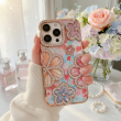 iPhone 13 pro Glitter Flower Diamond Case | iPhone 13 Pro Slim Shockproof TPU Protective Cover | Rhinestone Floral Sparkle Back Case | Anti-Scratch Camera Protection &ndash; Gold | iCare
