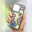iPhone 13 pro Glitter Flower Diamond Case | iPhone 13 Pro Slim Shockproof TPU Protective Cover | Rhinestone Floral Sparkle Back Case | Anti-Scratch Camera Protection &ndash; Purple | iCare