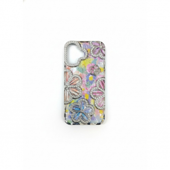 Glitter Flower Diamond Phone Case Compatible with iPhone 16 | Slim Shockproof TPU Protective Cover &ndash; Silver | iCare