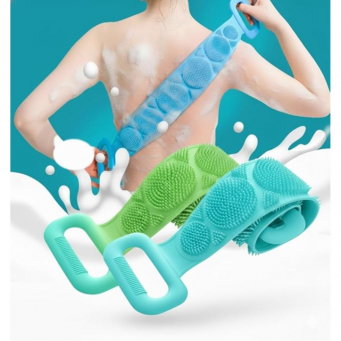 Silicone Body Scrubber Belt Pack of 2 | Double-Sided Exfoliating Bath Brush with Handles | Soft Back Scrubber By iCare- Light Green &amp; Pista Green | iCare