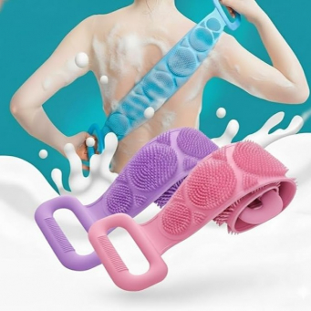 Silicone Body Scrubber Belt Pack of 2 | Double-Sided Exfoliating Bath Brush with Handles | Deep Cleansing &amp; Gentle Massage | Soft, Durable &amp; Easy to Clean( Purple &amp; Light Pink) | iCare