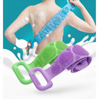 Silicone Body Scrubber Belt Pack of 2 | Double-Sided Exfoliating Bath Brush with Handles | Deep Cleansing &amp; Gentle Massage | Soft, Durable &amp; Easy to Clean( Purple &amp; Pista Green) | iCare