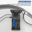 18650, 26650, 21700, 16340 &amp; 14500 Lithium Batteries Solar Smart Charger | Dual Slot 1200mA Charging Station with Mobile Power Bank Function | iCare