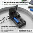 18650, 26650, 21700, 16340 &amp; 14500 Lithium Batteries Solar Smart Charger | Dual Slot 1200mA Charging Station with Mobile Power Bank Function | iCare