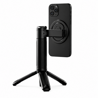Smartphones 2-in-1 Magnetic Selfie Stick Tripod with Wireless Remote | MagSafe Compatible | Foldable Extendable Stand | iCare