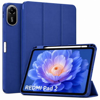 Smart Case for Xiaomi Redmi Pad 2 (11-Inch) &ndash; Trifold Stand Cover with Auto Sleep/Wake, TPU Shockproof Back &amp; Stylus Pen Holder &ndash; Redmi Pad 2 Blue | iCare