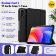 Smart Case for Xiaomi Redmi Pad 2 (11-Inch) &ndash; Trifold Stand Cover with Auto Sleep/Wake, TPU Shockproof Back &amp; Stylus Pen Holder &ndash; Redmi Pad 2 Black | iCare