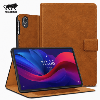 Folio Case for Lenovo Tab K10 10.3" &ndash; PU Leather Stand Cover with Card Slots &amp; Magnetic Closure (TB-X6C6F, TB-X6C6X) &ndash; Golden Brown | iCare