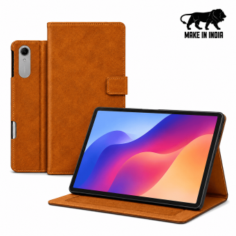Lenovo Idea Tab Pro 2nd Gen 13" Case Cover 2026 | Premium Deer Texture PU Leather Flip Case with Auto Sleep/Wake, Multi-Angle Stand &amp; Card Holder &ndash; Golden Brown | iCare
