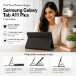 Samsung Galaxy Tab A11 Plus 11 Inch Case SM-X230/X236B | PU Leather Folio Flip Cover with Multi-Angle Stand, Card Slots &amp; Full Protection &ndash; Black | iCare
