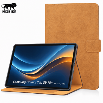 Samsung Galaxy Tab S9 FE+ 12.4 Inch Case (SM-X610/X616) | Premium Smart Flip Cover with Auto Sleep/Wake, Multi-Angle Stand, S Pen Holder, Shockproof TPU Back &amp; Full Body Protection &ndash; Golden Brown | iCare
