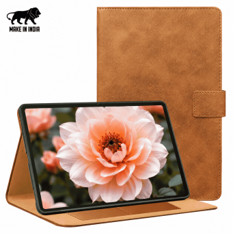 Samsung Galaxy Tab A9 Plus 11 Inch Case (SM-X210/X215/X216B) | Premium PU Leather Flip Cover with Multi-Angle Stand, Card Slots, Magnetic Closure &amp; Full Body Protection &ndash; Golden Brown | iCare