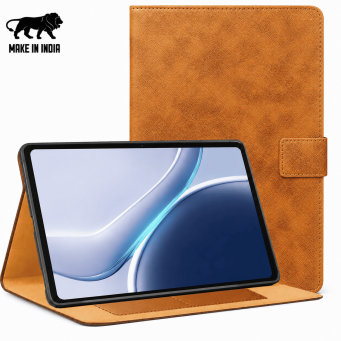 OnePlus Pad 2 Lite Case Cover | Premium Smart Flip Cover with Auto Sleep/Wake, Multi-Angle Stand, Shockproof TPU Back, Full Body Protection for OnePlus Pad 2 Lite &ndash; Golden Brown | iCare