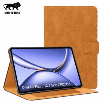 OnePlus Pad 3 13.2 Inch OPD2415 Flip Cover Case | Premium PU Leather Folio Cover with Multi-Angle Smart Stand &ndash; Golden Brown | iCare