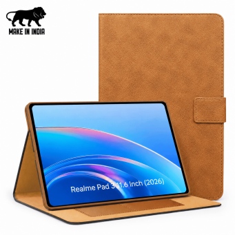 Flip Cover for Realme Pad 3 11.6 Inch (2026) | Premium PU Leather Folio Case | Multi-Angle Smart Stand | Card Storage Slots &ndash; Golden Brown | iCare