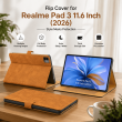 Flip Cover for Realme Pad 3 11.6 Inch (2026) | Premium PU Leather Folio Case | Multi-Angle Smart Stand | Card Storage Slots &ndash; Golden Brown | iCare
