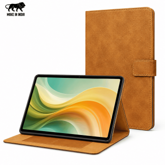 Flip Cover for Realme Pad 2 11.5 Inch | Premium PU Leather Folio Case | Multi-Angle Smart Stand | Card Storage Slots &ndash; Golden Brown | iCare