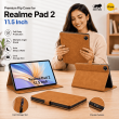 Flip Cover for Realme Pad 2 11.5 Inch | Premium PU Leather Folio Case | Multi-Angle Smart Stand | Card Storage Slots &ndash; Golden Brown | iCare