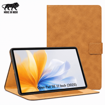 Flip Cover Compatible with Oppo Pad SE 11 Inch (2025) | Premium PU Leather Folio Case | Multi-Angle Stand &ndash; Golden Brown | iCare