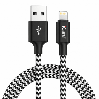3 meter Nylon Cable iOS lightning Pin | Fast Charging Nylon Braided Lightning Cable Compatible for Apple iPhone, iPad &amp; iPod | iCare