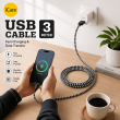 3 meter Nylon Cable iOS lightning Pin | Fast Charging Nylon Braided Lightning Cable Compatible for Apple iPhone, iPad &amp; iPod | iCare