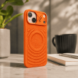 Textured Leather MagSafe Case for iPhone 15, iPhone 16, iPhone 17, iPhone 17 Pro &amp; iPhone 17 Pro Max | Premium Protective Cover &ndash; iPhone 15 Orange | iCare