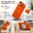 Textured Leather MagSafe Case for iPhone 15, iPhone 16, iPhone 17, iPhone 17 Pro &amp; iPhone 17 Pro Max | Premium Protective Cover &ndash; iPhone 15 Orange | iCare