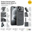 Textured Leather MagSafe Case for iPhone 15, iPhone 16, iPhone 17, iPhone 17 Pro &amp; iPhone 17 Pro Max | Premium Protective Cover &ndash; iPhone 15 Grey | iCare