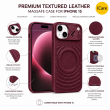 Textured Leather MagSafe Case for iPhone 15, iPhone 16, iPhone 17, iPhone 17 Pro &amp; iPhone 17 Pro Max | Premium Protective Cover &ndash; iPhone 15 Wine Red | iCare