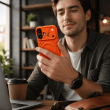Textured Leather MagSafe Case for iPhone 15, iPhone 16, iPhone 17, iPhone 17 Pro &amp; iPhone 17 Pro Max | Premium Protective Cover &ndash; iPhone 16 Orange | iCare