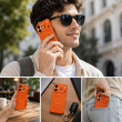 Textured Leather MagSafe Case for iPhone 15, iPhone 16, iPhone 17, iPhone 17 Pro &amp; iPhone 17 Pro Max | Premium Protective Cover &ndash; iPhone 17 Orange | iCare