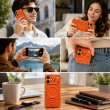 Textured Leather MagSafe Case for iPhone 15, iPhone 16, iPhone 17, iPhone 17 Pro &amp; iPhone 17 Pro Max | Premium Protective Cover &ndash; iPhone 17 Orange | iCare
