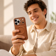Textured Leather MagSafe Case for iPhone 15, iPhone 16, iPhone 17, iPhone 17 Pro &amp; iPhone 17 Pro Max | Premium Protective Cover &ndash; iPhone 17 Pro Brown | iCare